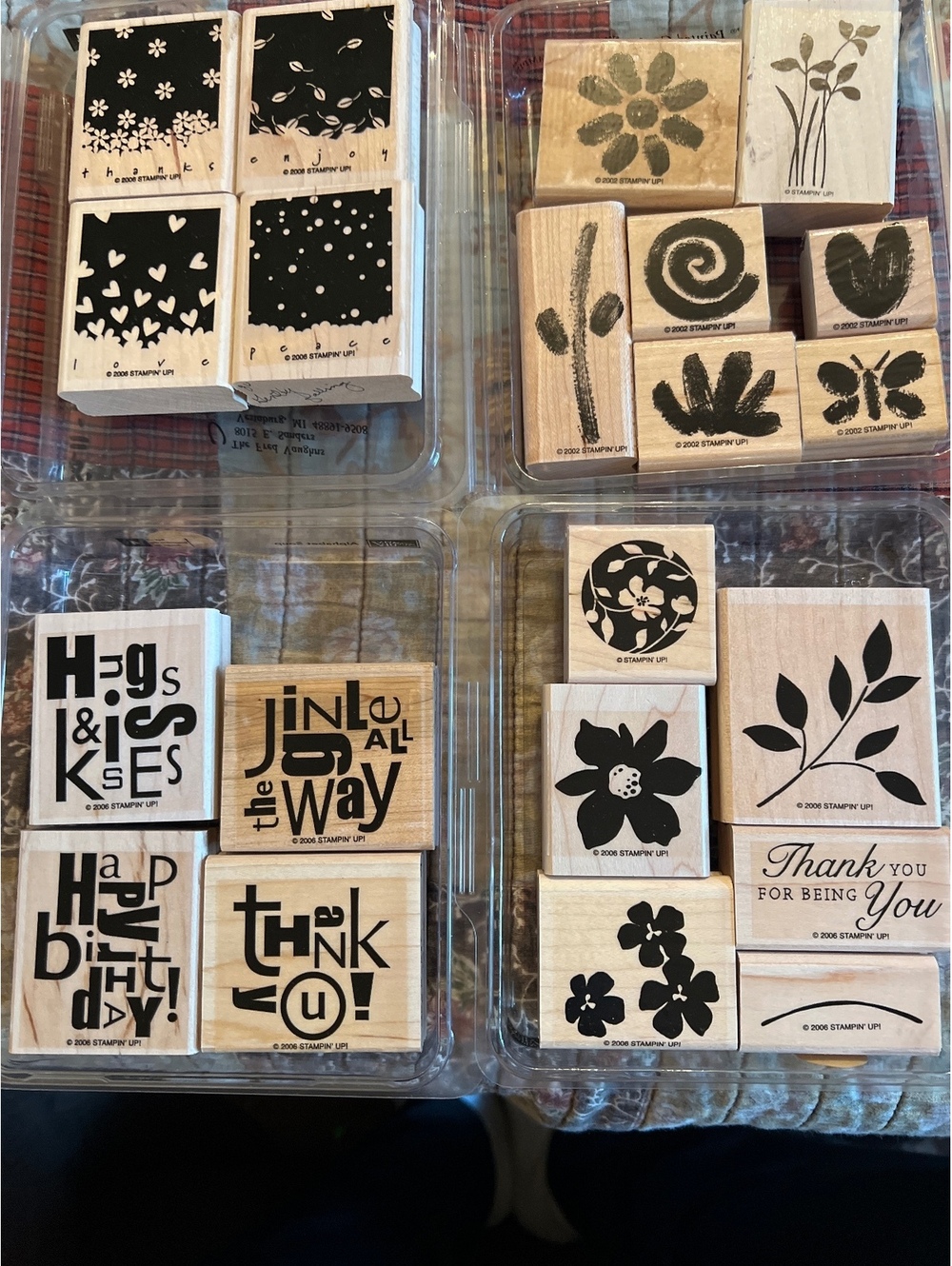 Set of 24 Wooden Rubber Stamps with Floral and Sentiment Designs